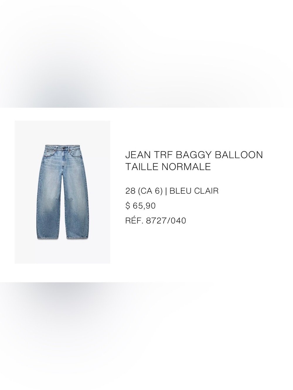 Zara Baggy Balloon Jeans - Light Blue
